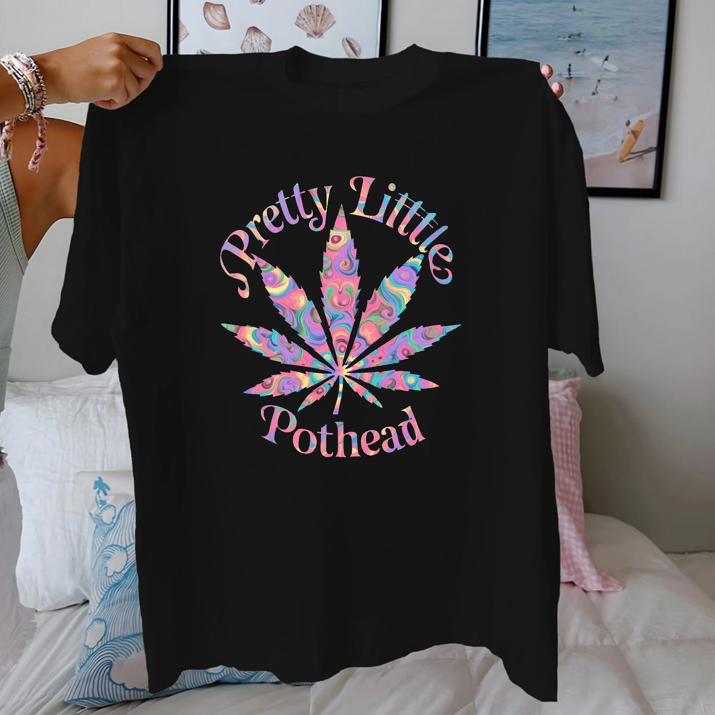marijuana psychedelic Y2K style Women's pure cotton comfortable T-shirt