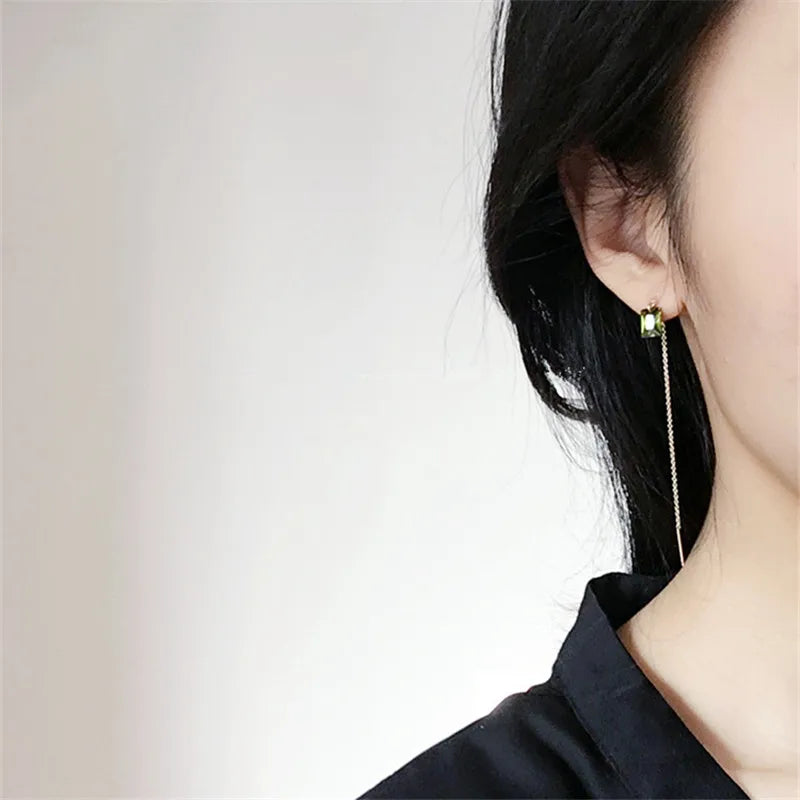 S925 Sterling Silver Plated 14K Gold Olive Green Zircon Ear Wires for Women Retro Elegant Simple Versatile Earrings