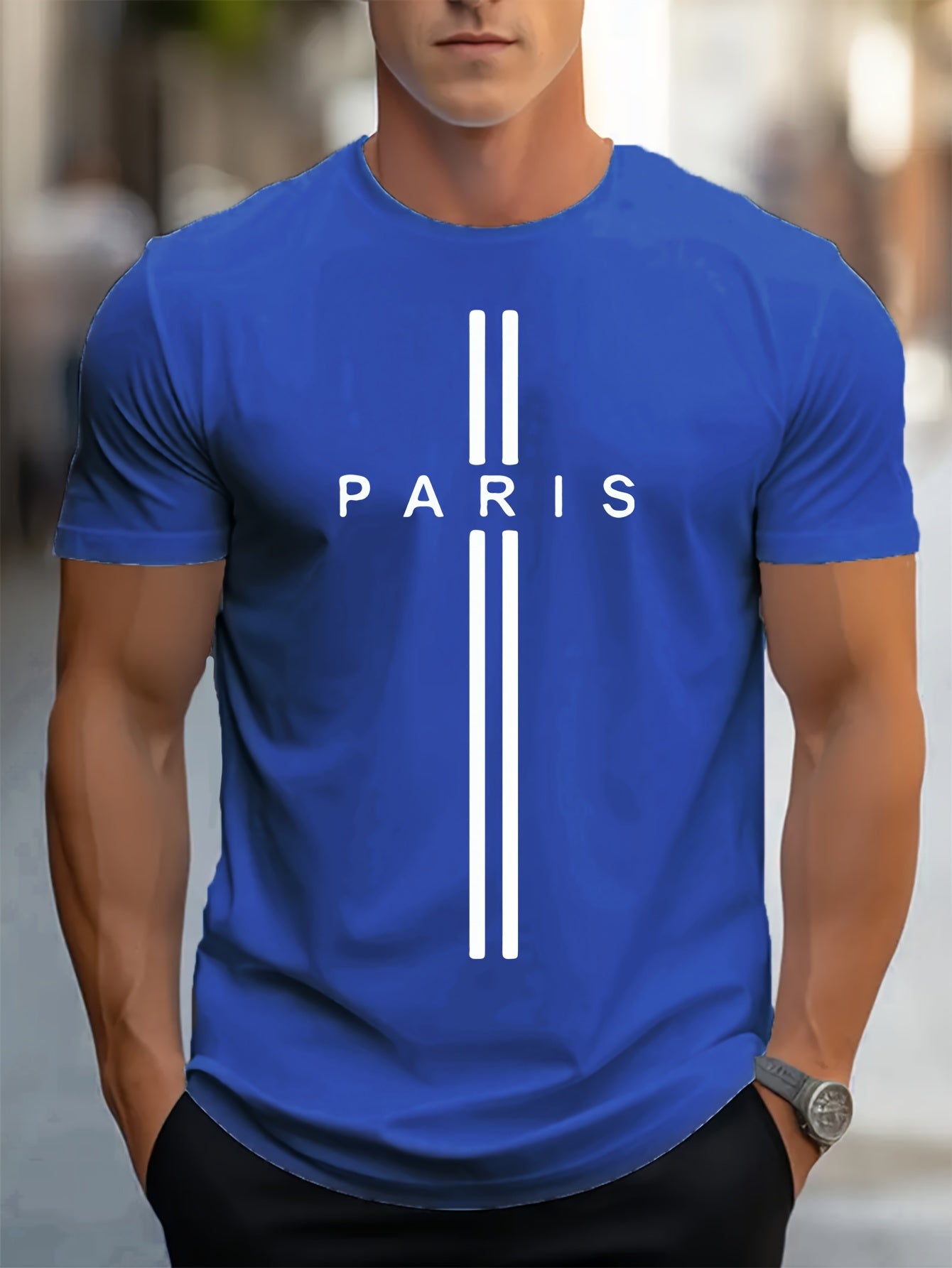 Paris Print, Men's Graphic Design Crew Neck T-shirt, Casual Comfy Tees Tshirts For Summer, Men's Clothing Tops For Daily Vacation Resorts