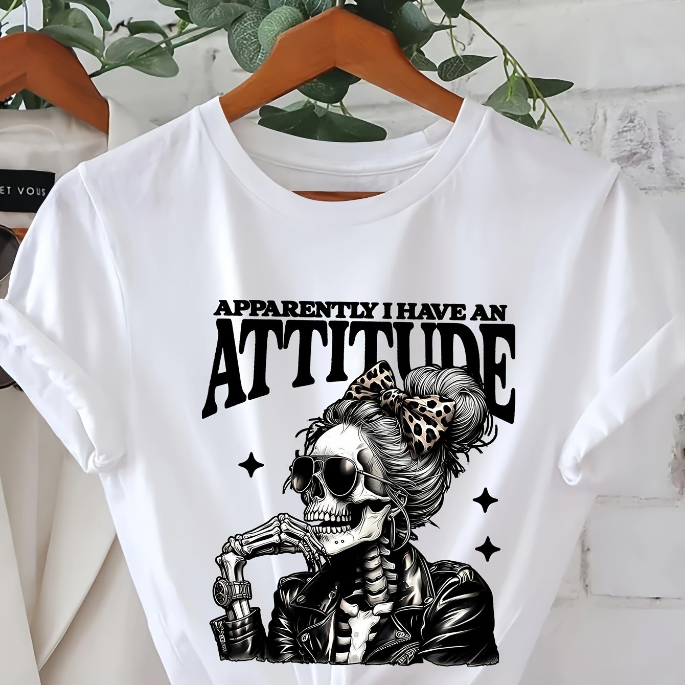 Girls' Summer Cotton Tee - Casual & Comfy Short-Sleeve Round Neck Top with Skeleton Graphic "Apparently I Have an ATTITUDE" Print, Breathable Pullover for Teens, Teenage Clothing | Relaxed Fit Tshirt | Nontransparent Fabric,